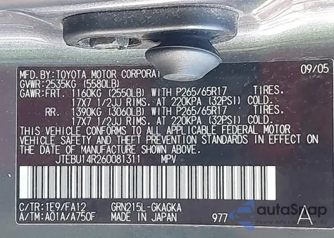 2006 Toyota 4Runner Sr5 V6 z USA, uszkodzony, nr VIN JTEBU14R260081311